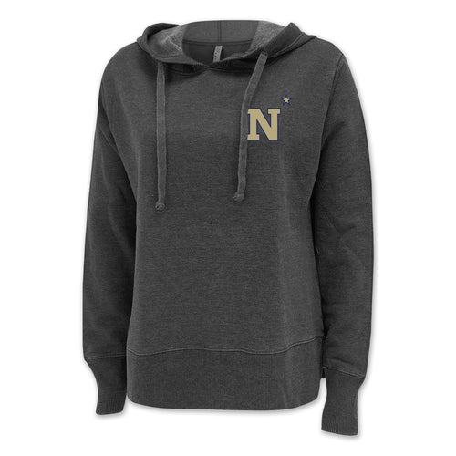 Pick Your Design Navy Ladies Hooded Sweatshirt (Washed Black)