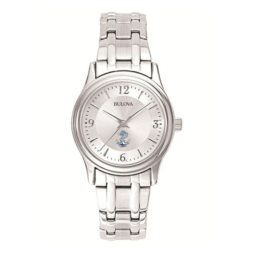 Navy Anchor Ladies Bulova Stainless Steel Bracelet Watch (Silver)*