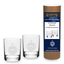 Load image into Gallery viewer, Naval Academy 14oz Deep Etched Double Old Fashion Glasses (Clear)