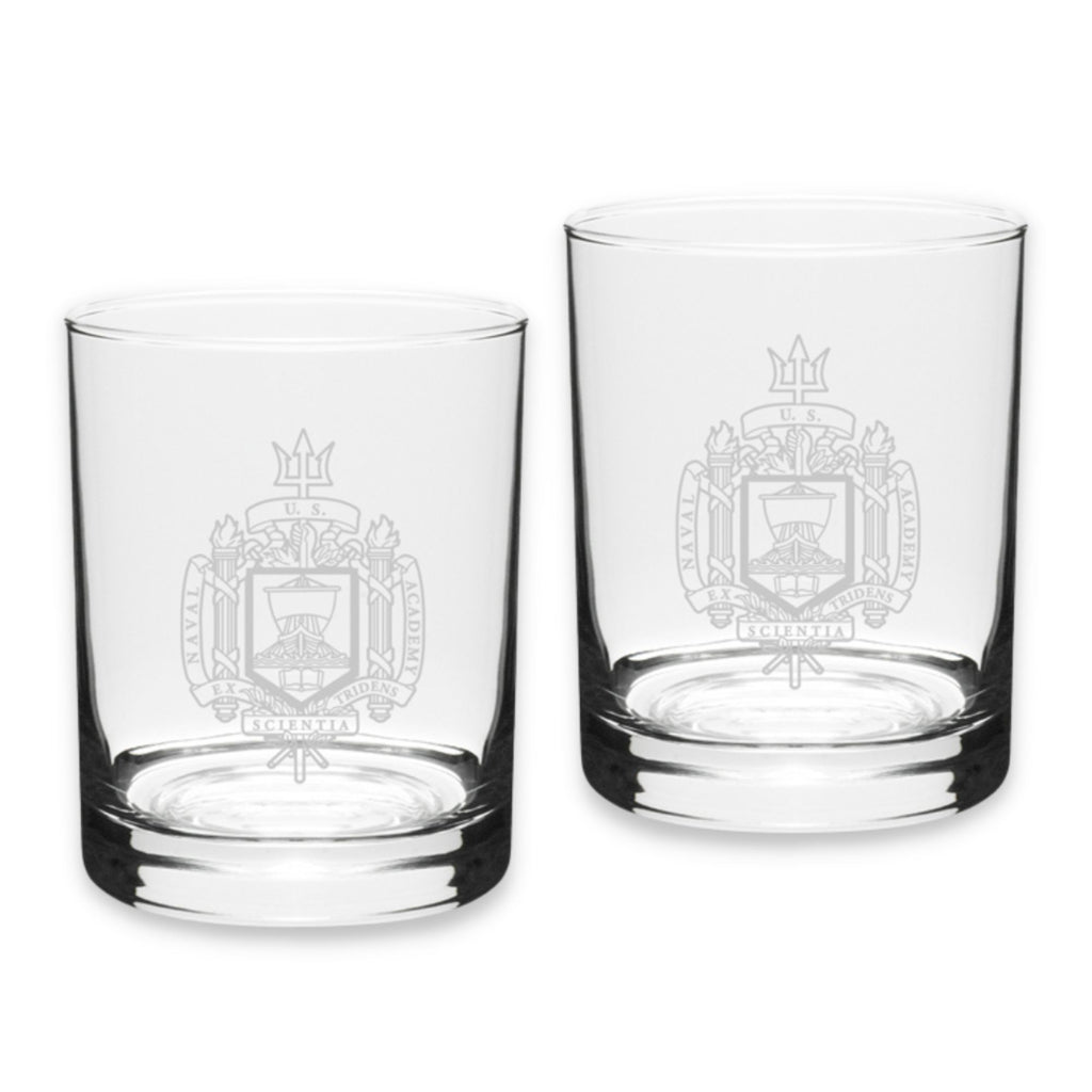 Naval Academy 14oz Deep Etched Double Old Fashion Glasses (Clear)