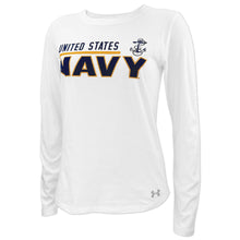 Load image into Gallery viewer, United States Navy Ladies Under Armour Long Sleeve T-Shirt (White)
