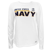 Load image into Gallery viewer, United States Navy Ladies Under Armour Long Sleeve T-Shirt (White)