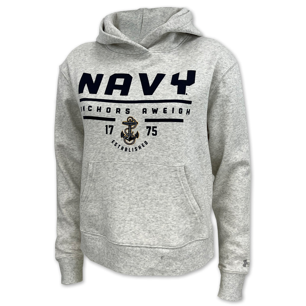 Navy Ladies Under Armour Anchors Aweigh All Day Fleece Hood (Silver Heather)