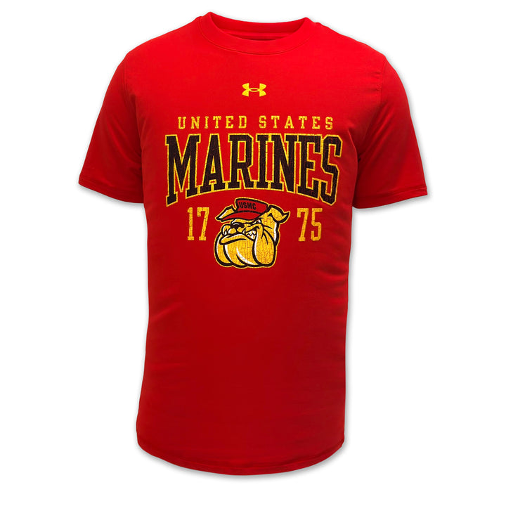 United States Marines Bulldog Under Armour Tech Stretch T-Shirt (Red)