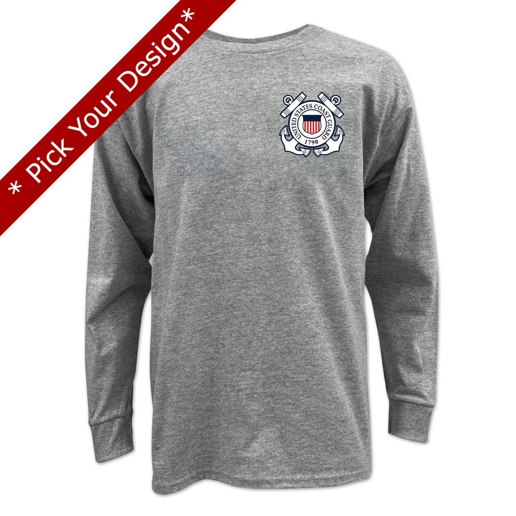 Pick Your Design Coast Guard Youth Long Sleeve T-Shirt (Grey)