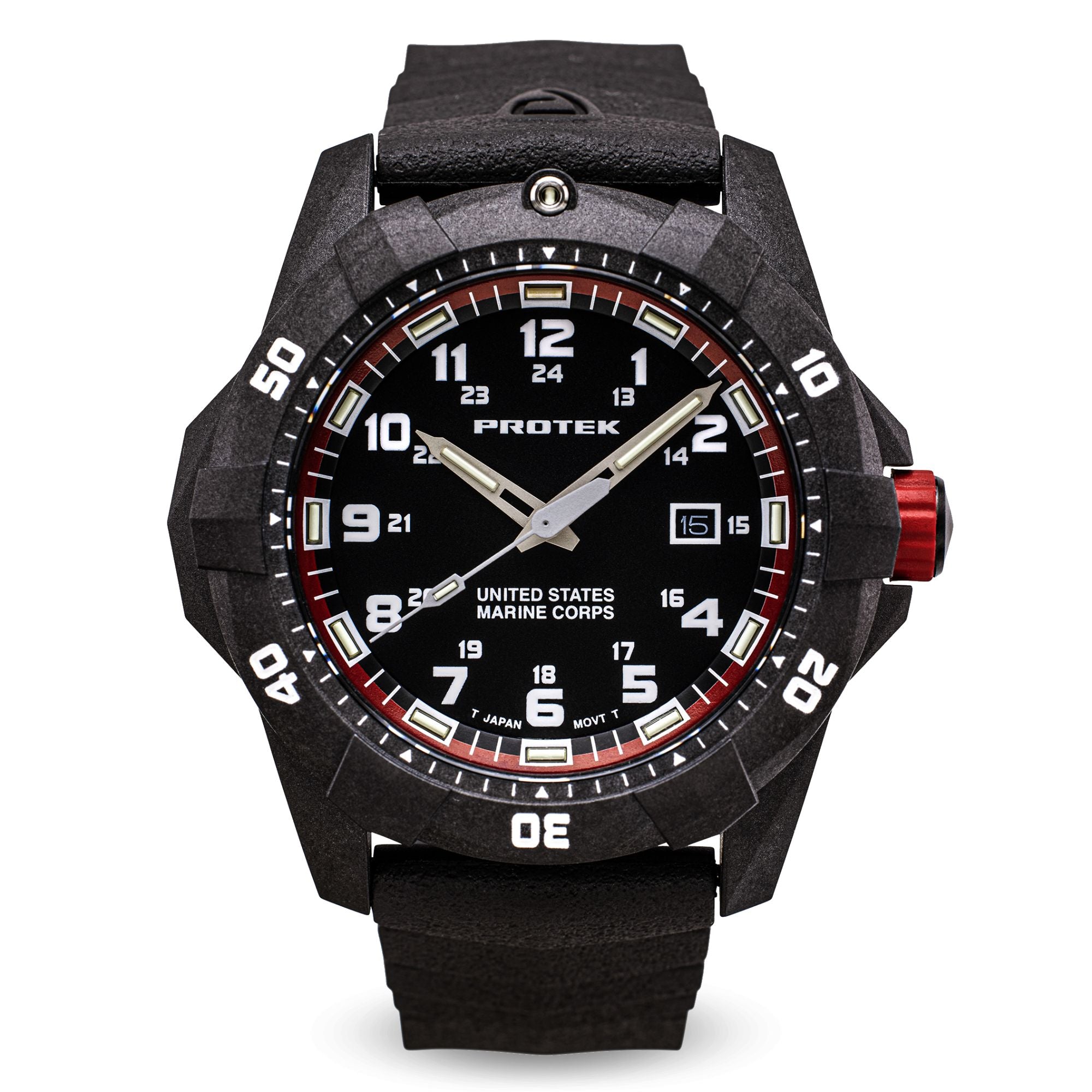 ProTek USMC Carbon Composite Dive Watch - Carbon/Black/Red (Black Band)
