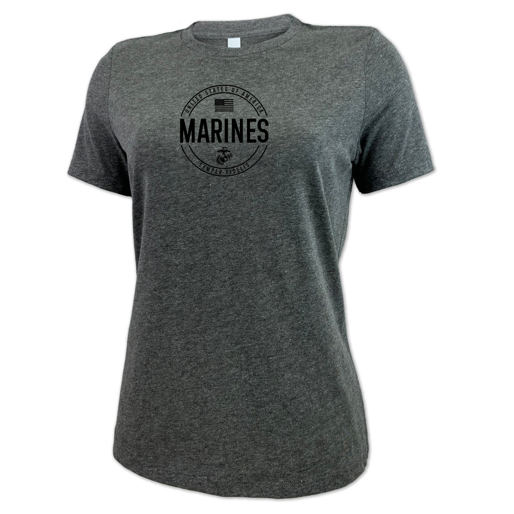 Marines Ladies Center Chest Circle Logo T-Shirt (Black Design)