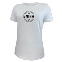 Load image into Gallery viewer, Marines Ladies Center Chest Circle Logo T-Shirt (Black Design)