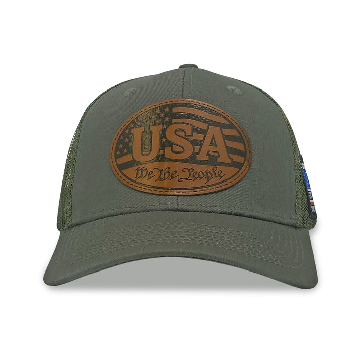 We The People Leather Mesh Back Flag Hat