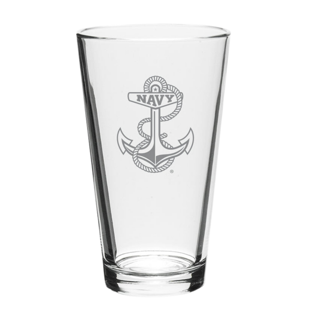 Navy Anchor Set of Two 16oz Classic Mixing Glasses