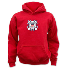 Load image into Gallery viewer, Pick Your Design Coast Guard Youth Hooded Sweatshirt (Red)