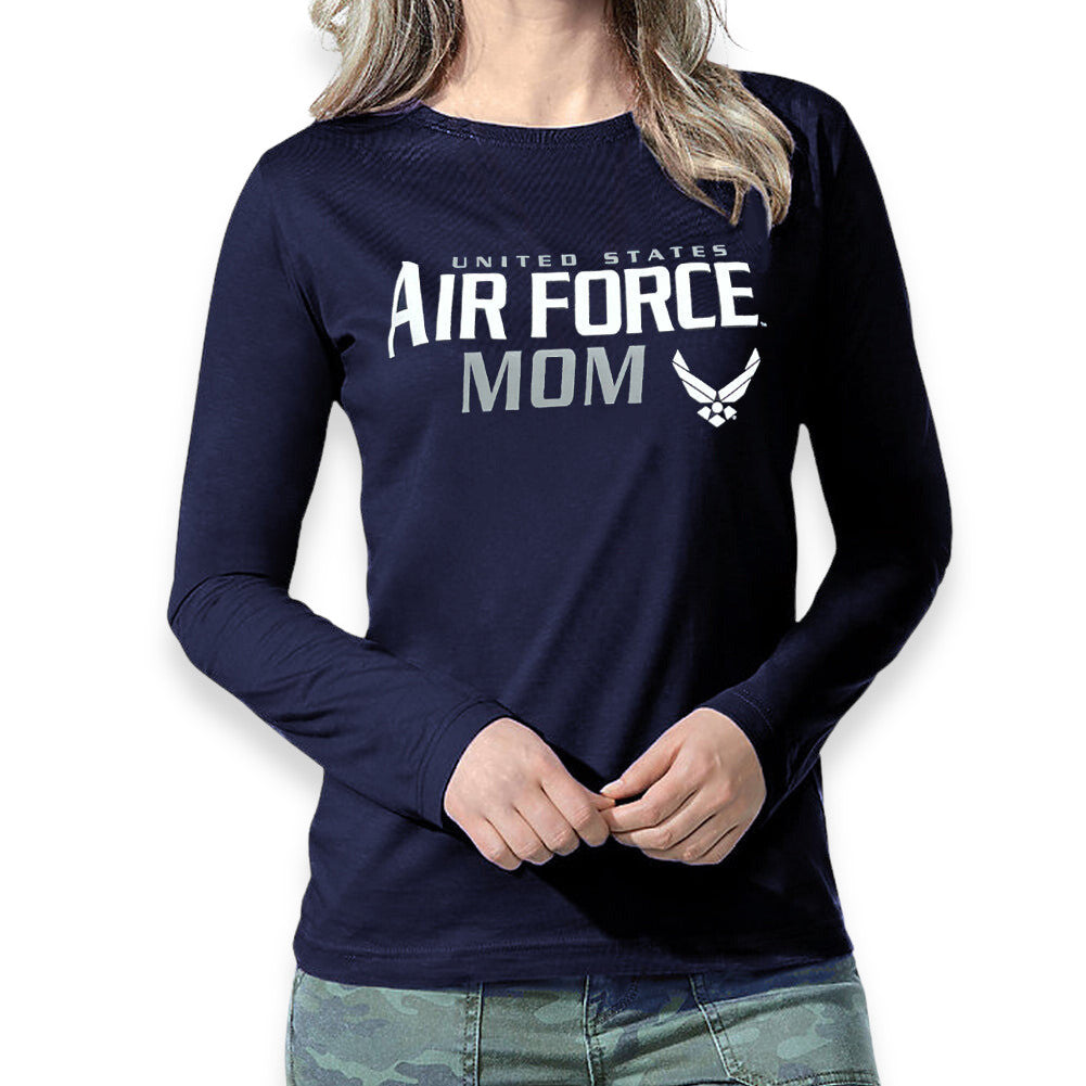 Ladies United States Air Force Mom Long Sleeve T-Shirt (Navy)