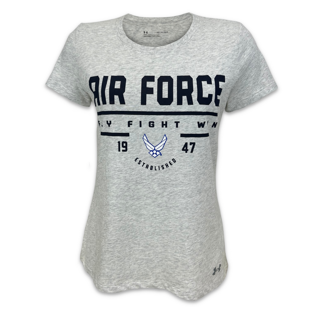 Air Force Ladies Under Armour Fly Fight Win T-Shirt (Silver Heather)