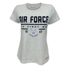 Load image into Gallery viewer, Air Force Ladies Under Armour Fly Fight Win T-Shirt (Silver Heather)