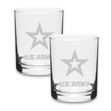 Load image into Gallery viewer, Army Star 14oz Deep Etched Double Old Fashion Glasses (Clear)
