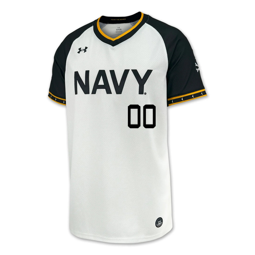 Navy Custom Under Armour Baseball Replica Jersey (White)