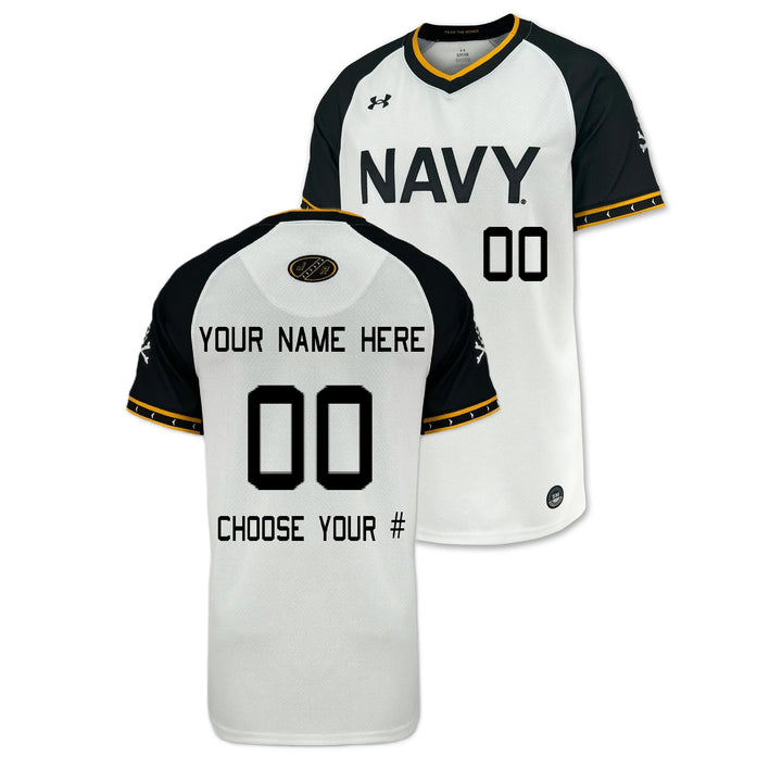 Navy Custom Under Armour Baseball Replica Jersey (White)