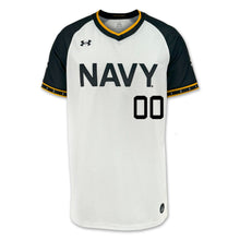 Load image into Gallery viewer, Navy Custom Under Armour Baseball Replica Jersey (White)