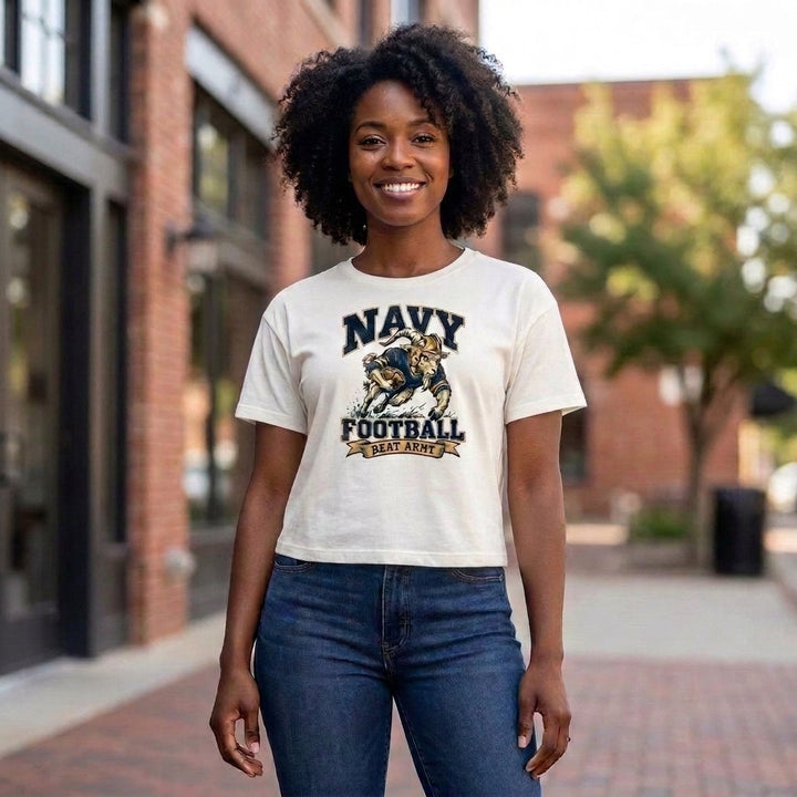 Women's Vintage Navy Football T-Shirt (vintage white)