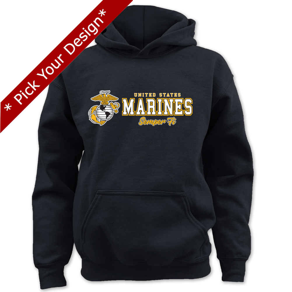Pick Your Design Marines Youth Hooded Sweatshirt (Black)