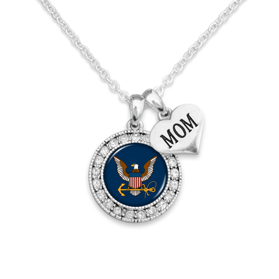 Navy Eagle Crystal Mom Necklace