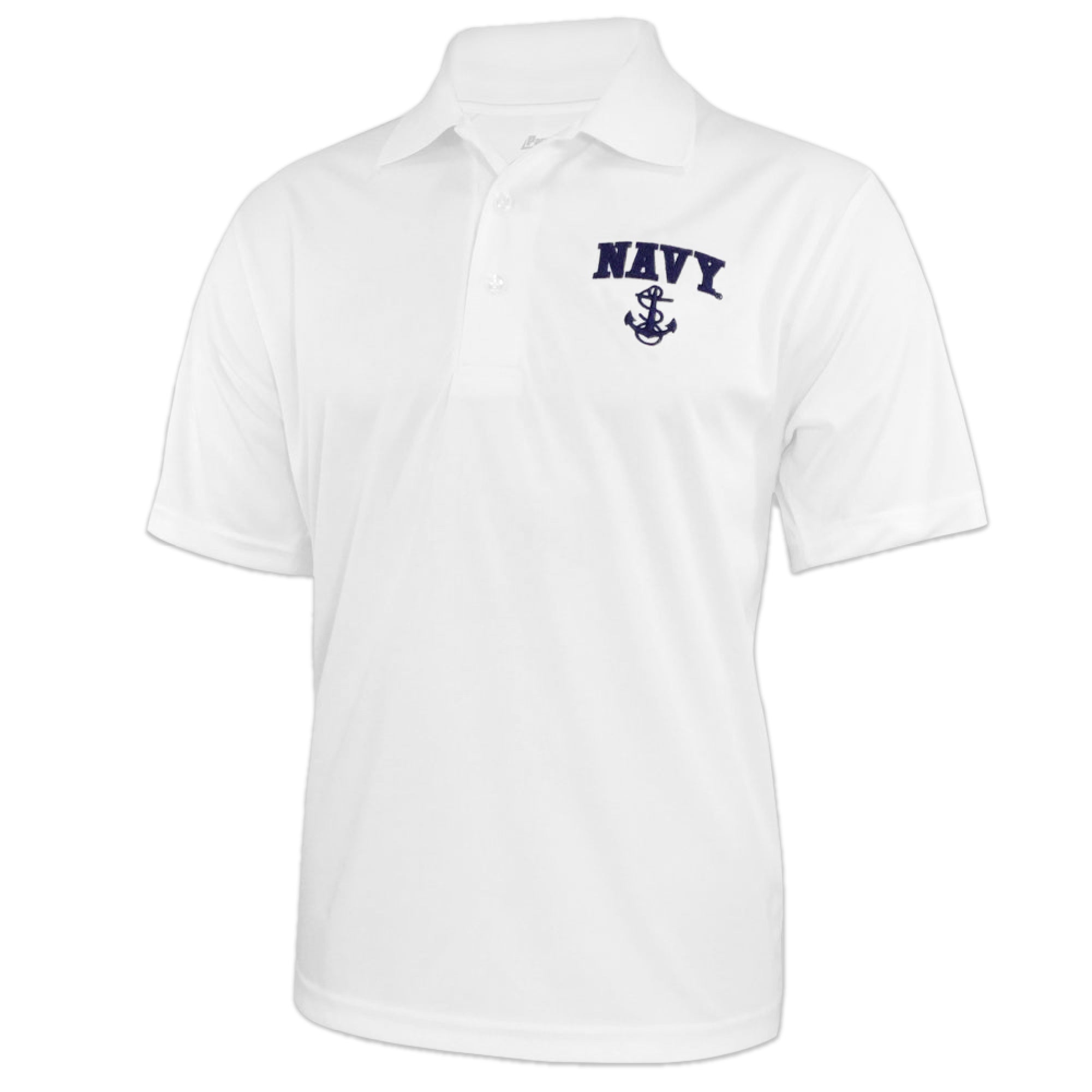 Navy Anchor Embroidered Performance Polo (White)