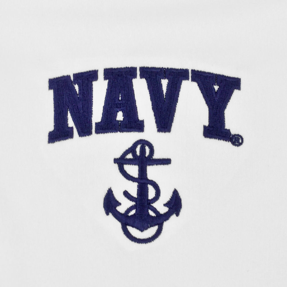 Navy Anchor Embroidered Performance Polo (White)