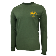 Load image into Gallery viewer, Navy Retired Left Chest Long Sleeve T-Shirt