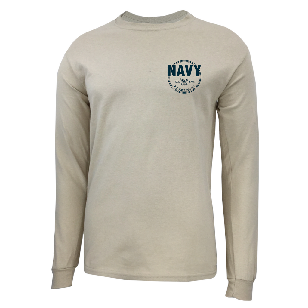 Pick Your Design Navy Long Sleeve T-Shirt (Tan)