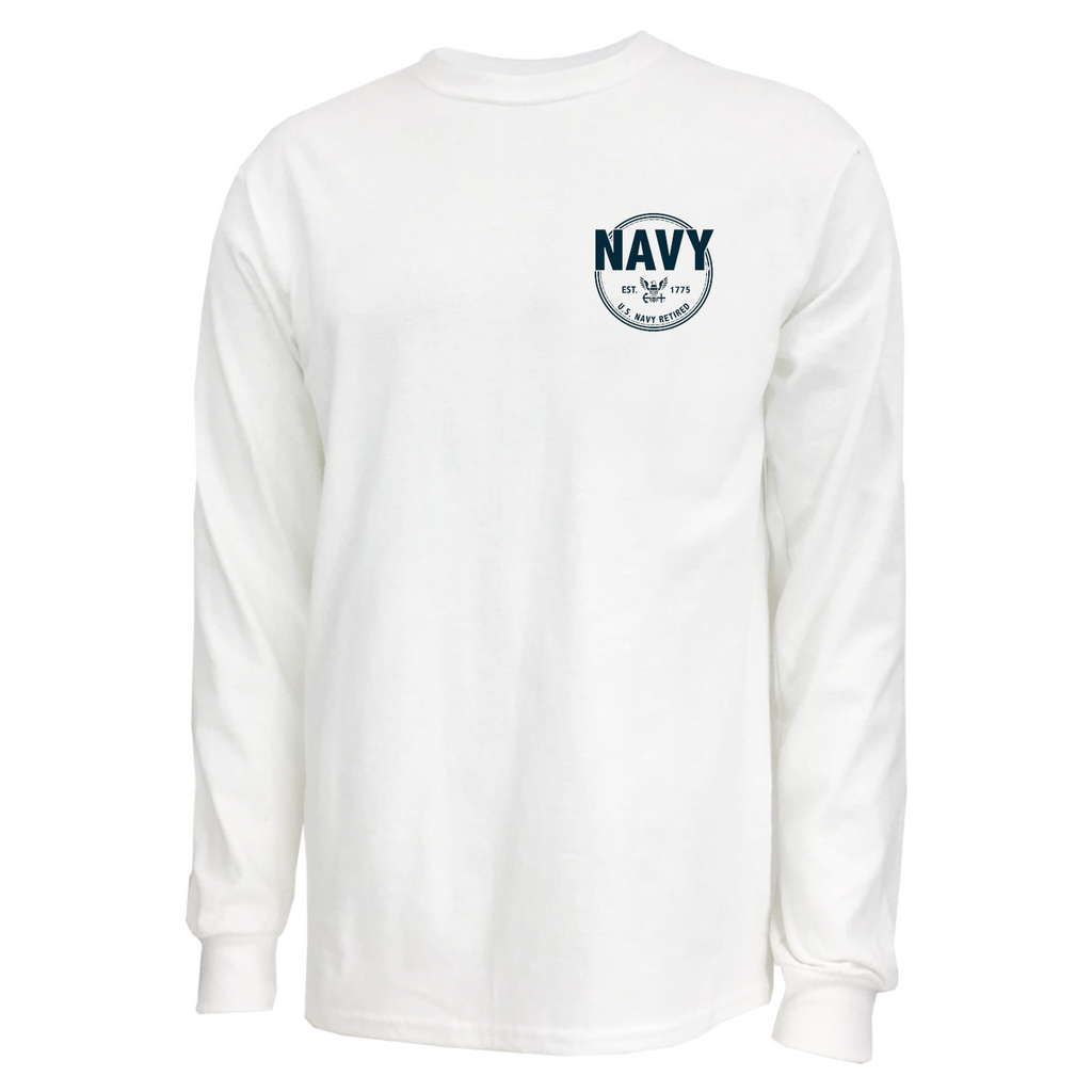 Pick Your Design Navy Long Sleeve T-Shirt (White)