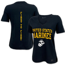 Load image into Gallery viewer, United States Marines Ladies Under Armour Performance Cotton T-Shirt (Black)