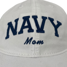Load image into Gallery viewer, Navy Mom Relaxed Twill Hat (White/Navy)