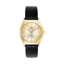 Load image into Gallery viewer, Coast Guard Seal Ladies Bulova Black Leather Strap Gold Plated Watch (Black)