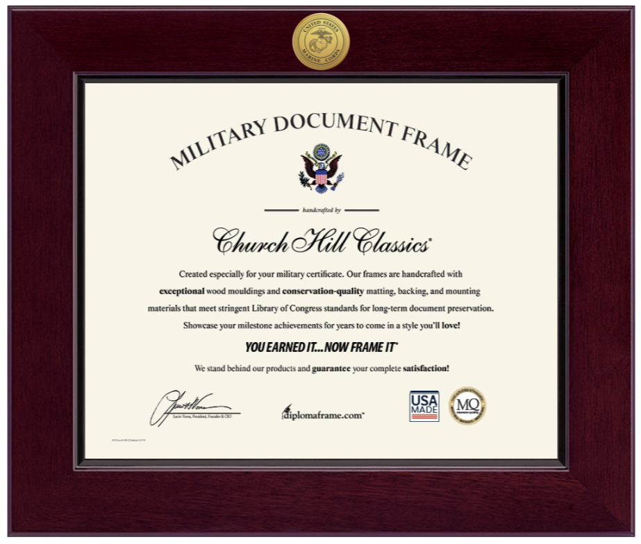 United States Marine Corps Century Gold Engraved Certificate Frame (Horizontal)