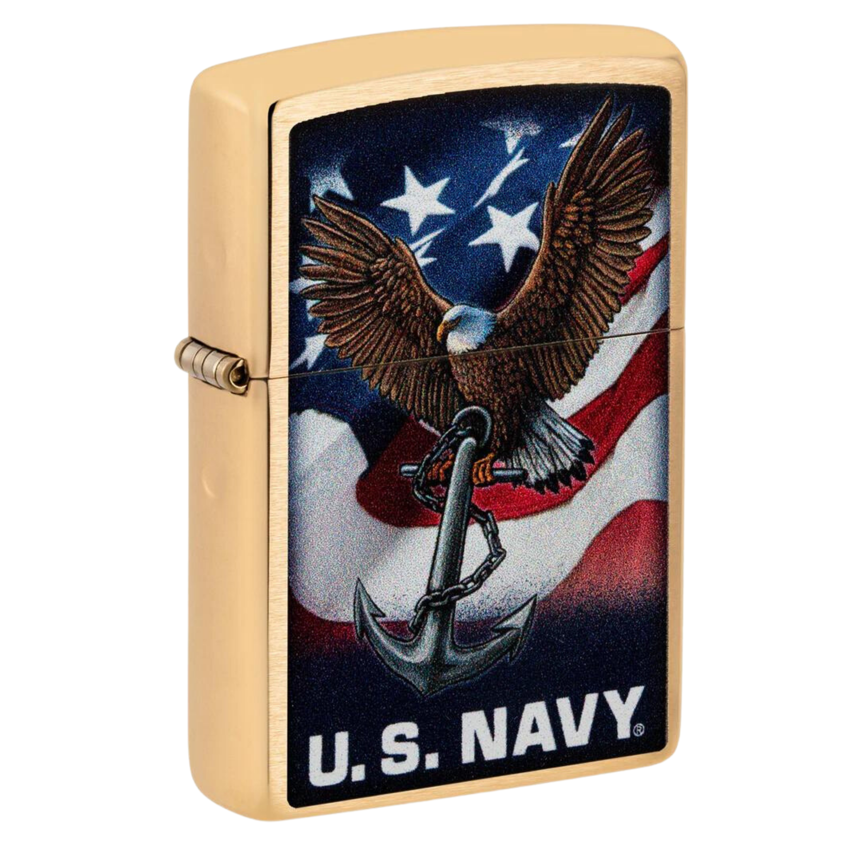 Navy Eagle Brushed Brass Color Logo Zippo