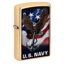 Load image into Gallery viewer, Navy Eagle Brushed Brass Color Logo Zippo