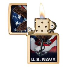 Load image into Gallery viewer, Navy Eagle Brushed Brass Color Logo Zippo