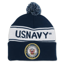 Load image into Gallery viewer, Navy Pom Pom Knit Beanie