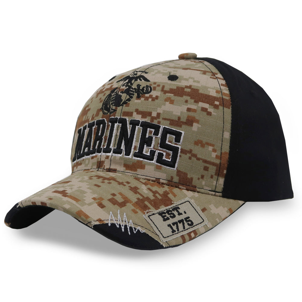 Marines EGA Distressed Camo Front Hat