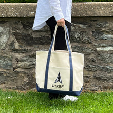 Load image into Gallery viewer, Space Force Delta Classic Natural Canvas Tote (Natural/Navy)