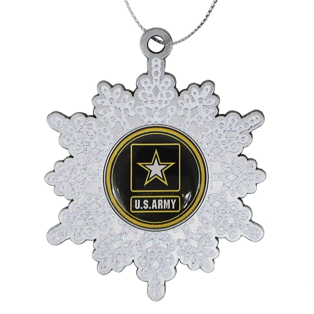 Army Star White Glitter Pewter Snowflake Ornament (2.5")