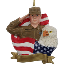 Load image into Gallery viewer, Army Soldier USA Flag/Eagle Ornament