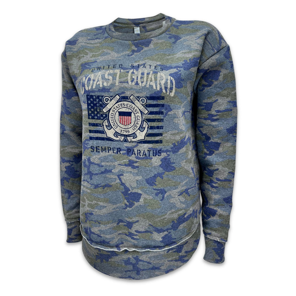 Coast Guard Ladies Vintage Stencil Fleece Crewneck (Camo)