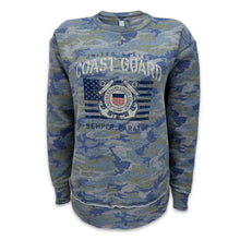 Load image into Gallery viewer, Coast Guard Ladies Vintage Stencil Fleece Crewneck (Camo)