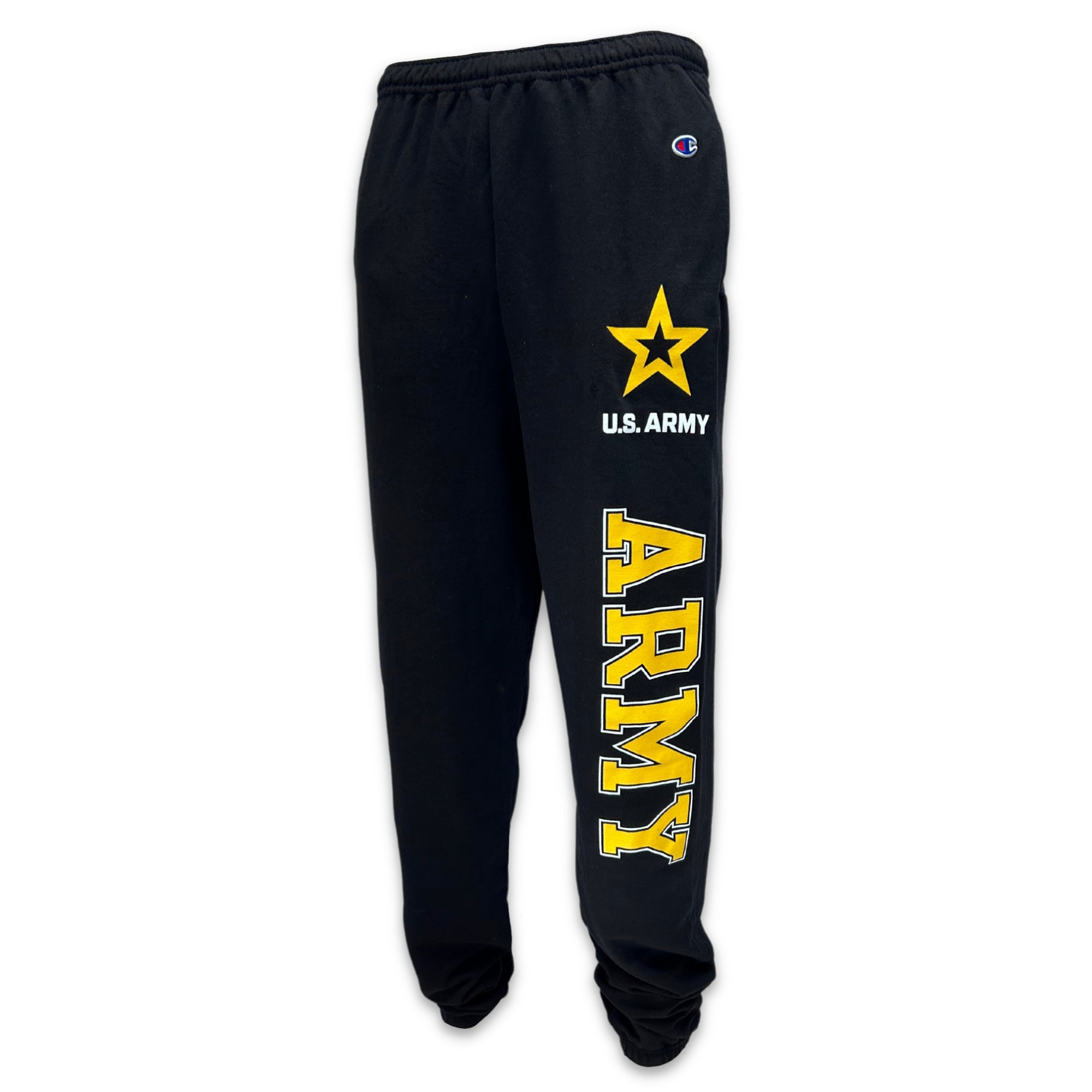 U.S. Army Pants & Shorts: Army Champion Fleece Banded Sweatpants in Black