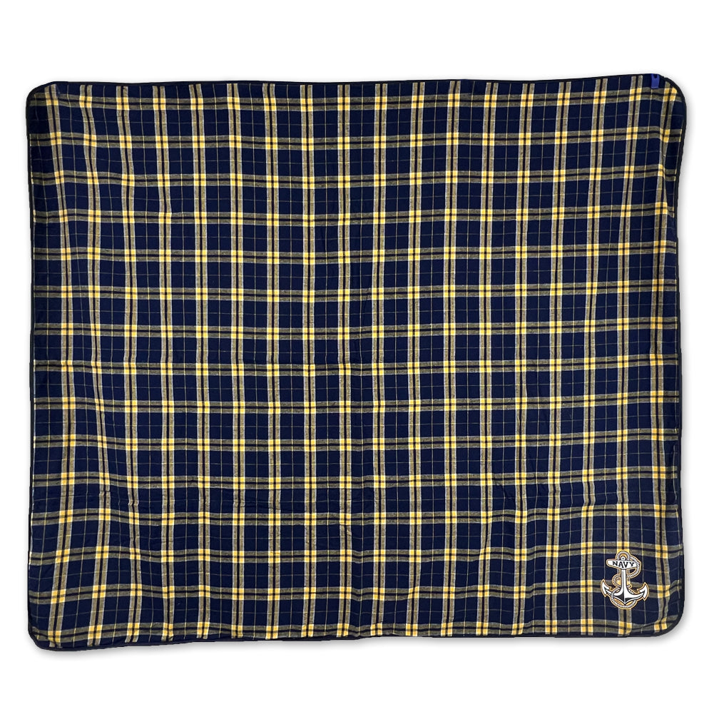 Navy Anchor Premium Flannel Blanket (Navy/Gold)