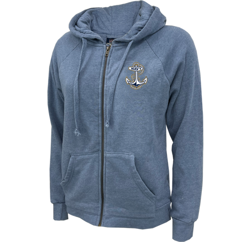 Navy Anchor Ladies Angel Fleece Full Zip Hoodie