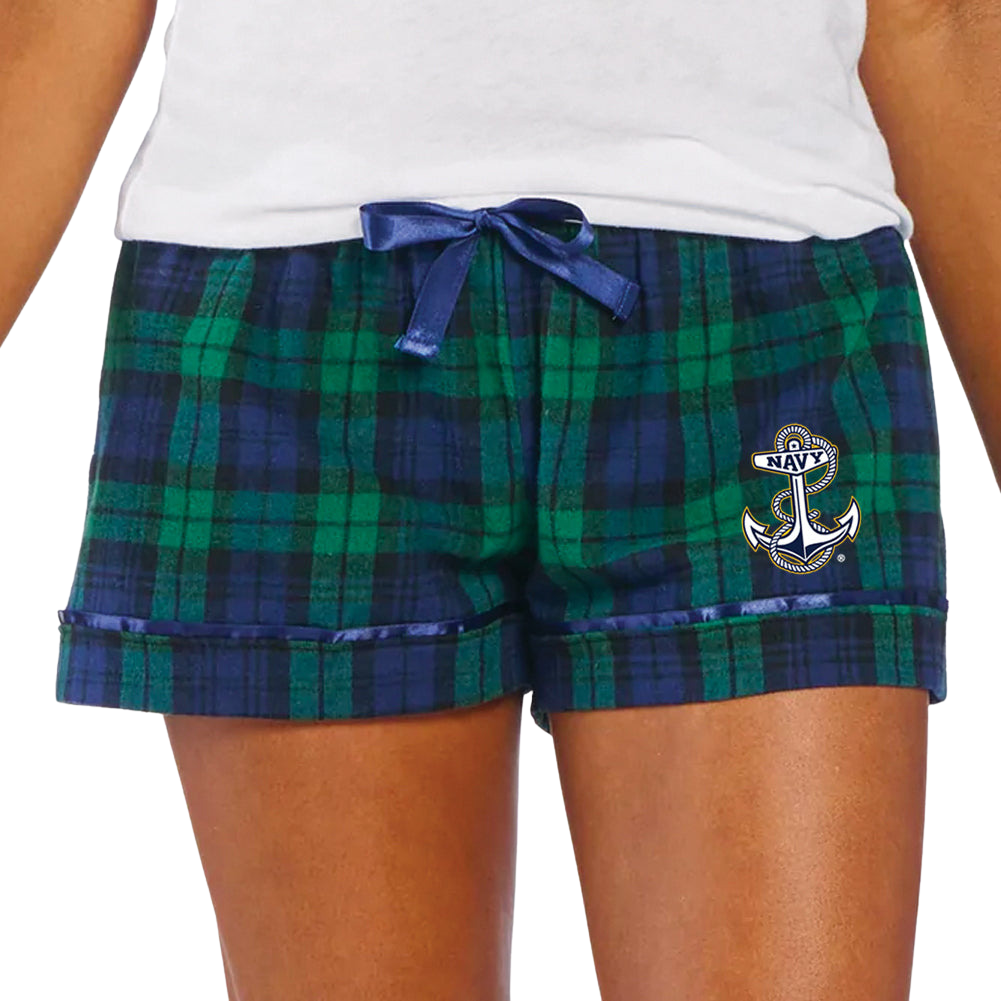 Navy Ladies Anchor Logo Flannel Shorts (Blackwatch)