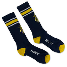 Load image into Gallery viewer, Navy Stripe Anchor Crew Socks (Navy)