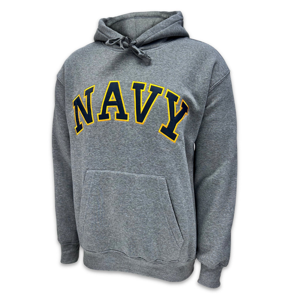Navy Embroidered Pullover Hoodie Sweatshirt (Grey)